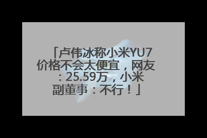 卢伟冰称小米YU7价格不会太便宜，网友：25.59万，小米副董事：不行！