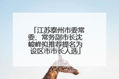 江苏泰州市委常委、常务副市长沈峻峰拟推荐提名为设区市市长人选